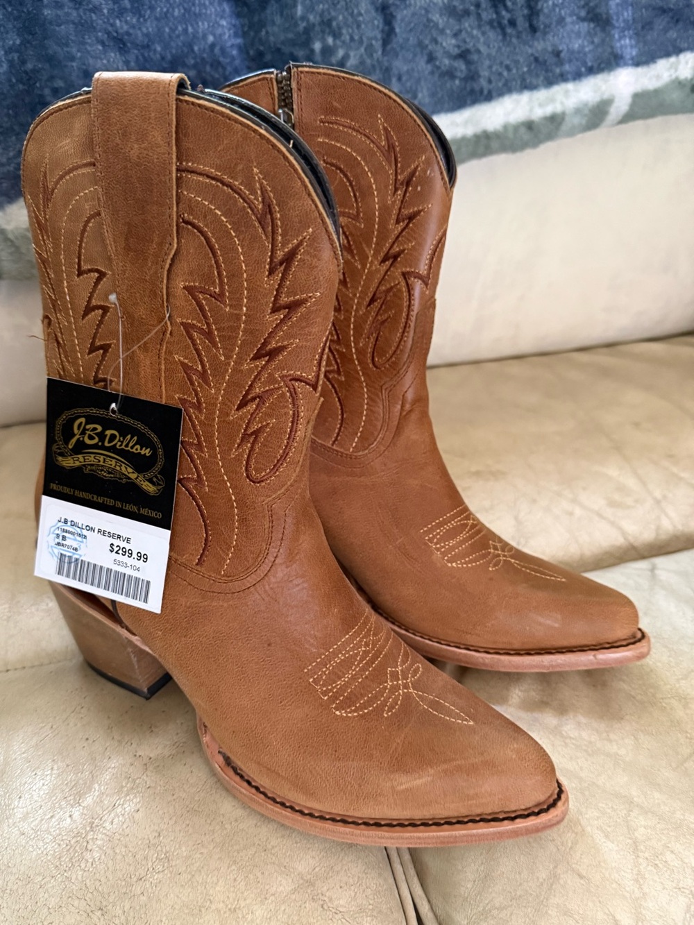 J.B. Dillon Tan Western Heeled Cowboy Boots